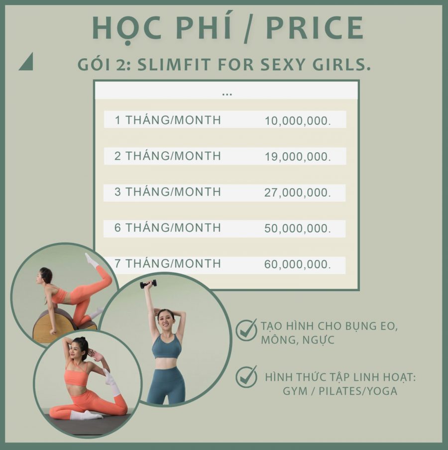 Bảng giá gói tập gym giảm cân Slimfit for Sexy Girls